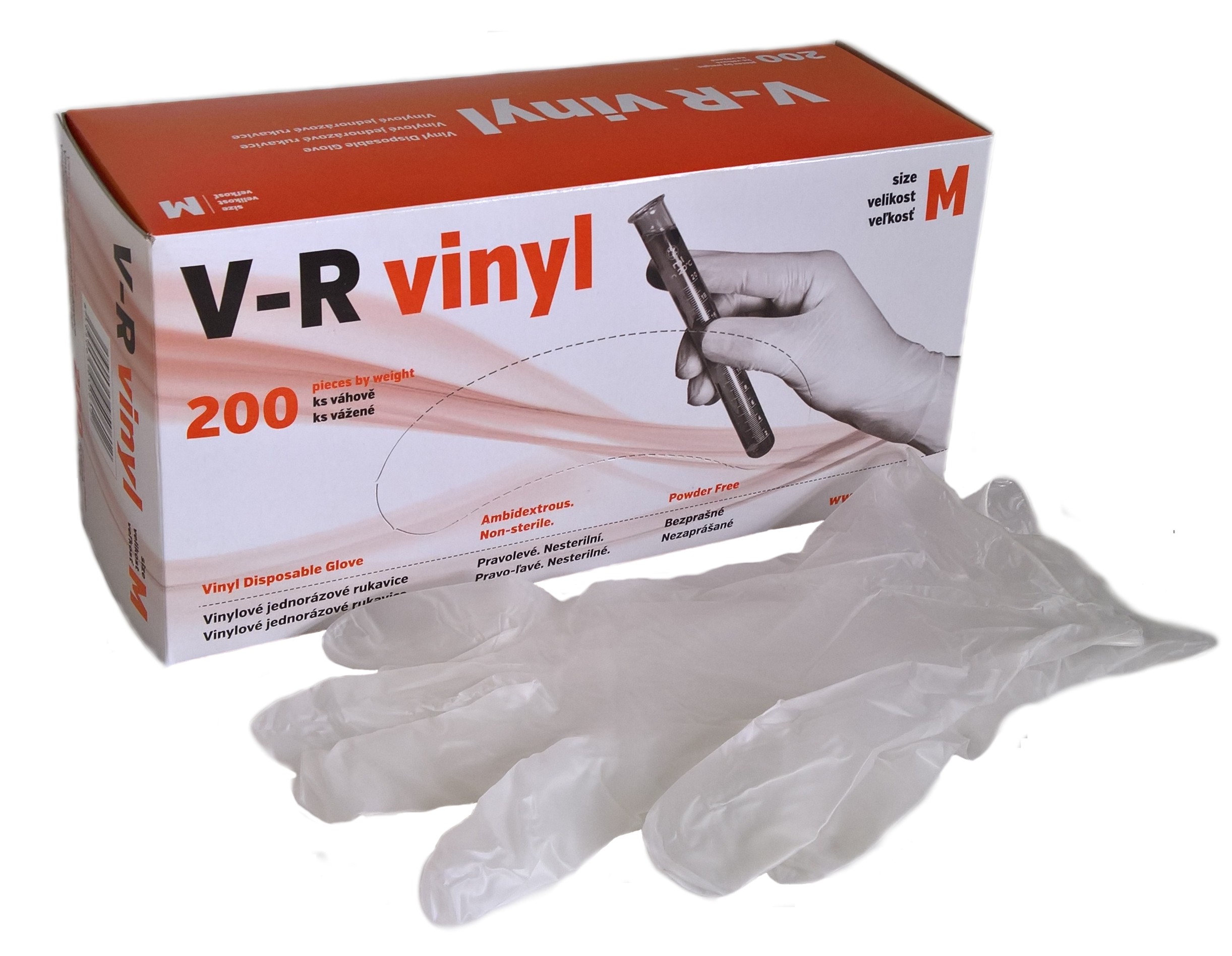 Vinylové jednorázové rukavice V-R bezprašné pravolevé